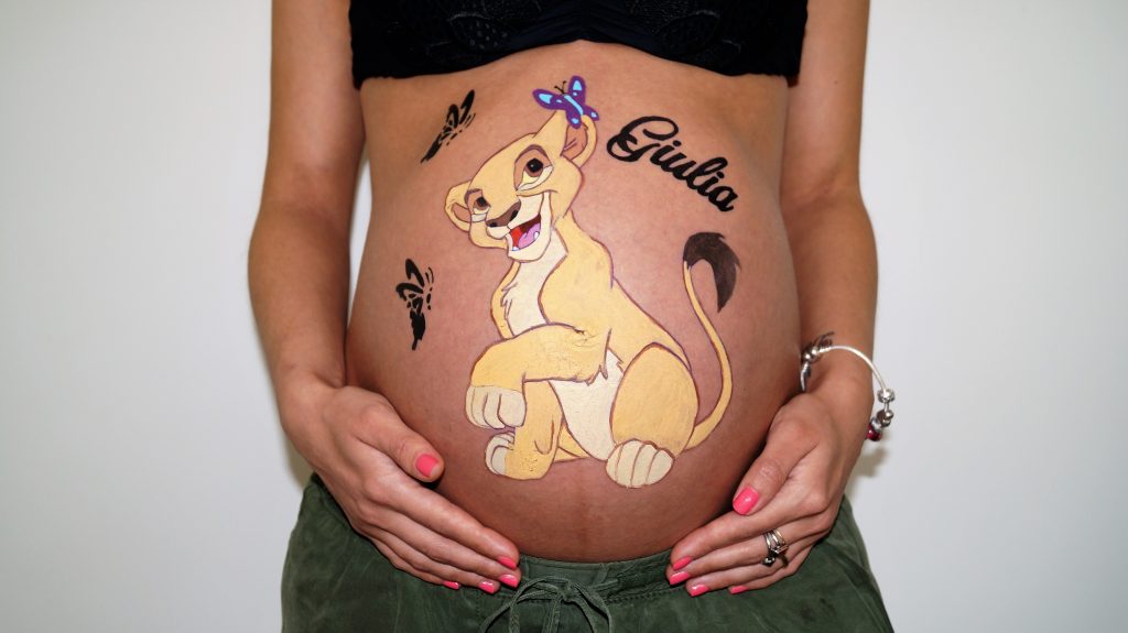 belly-painting-maquillage-prenatal-Ile-de-France-femme-enceinte-grossesse-baby-shower-Roi-Lion-Nala